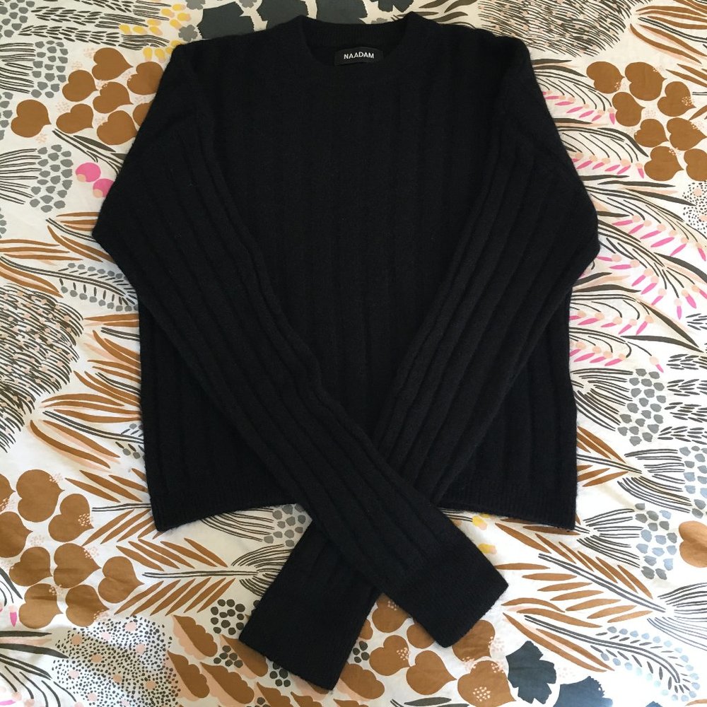 NAADAM Cashmere Ribbed Cropped Sweater in Black XXS